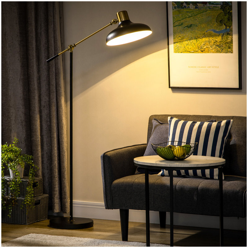 Adjustable Floor Lamps for Living Room, Standing Lamp for Bedroom with Balance Arm, Adjustable Head and Height, Tall Black and Gold Lamp (Bulb not Included)