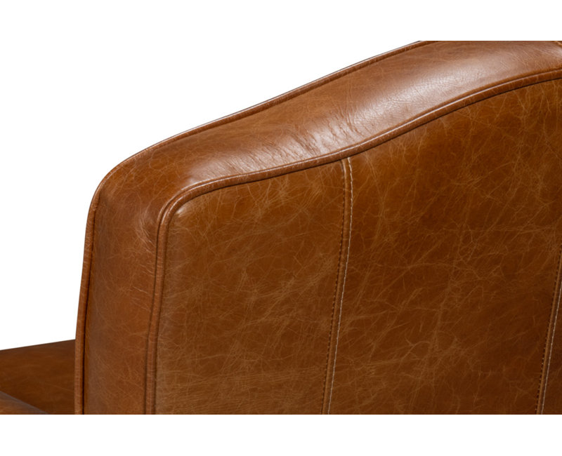 Elite 36" W Top Grain Leather Swivel Armchair, Brown Genuine Leather