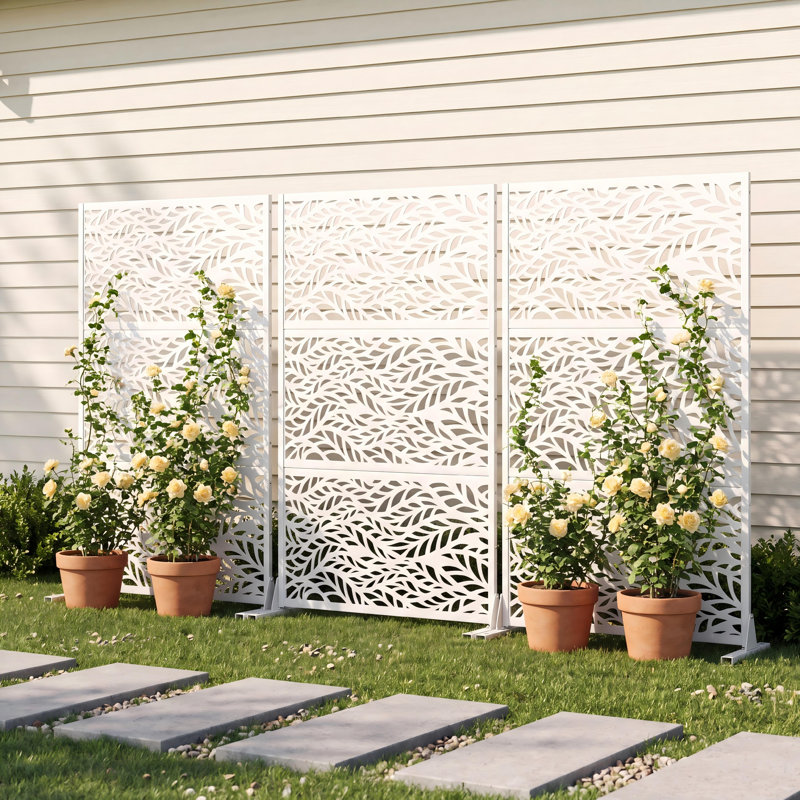 183cm H Freestanding Metal Room Divider Decorative Privacy Screen Garden Lattice Panel Trellis for Patio, Balcony, Backyard, Pool, Indoor Room