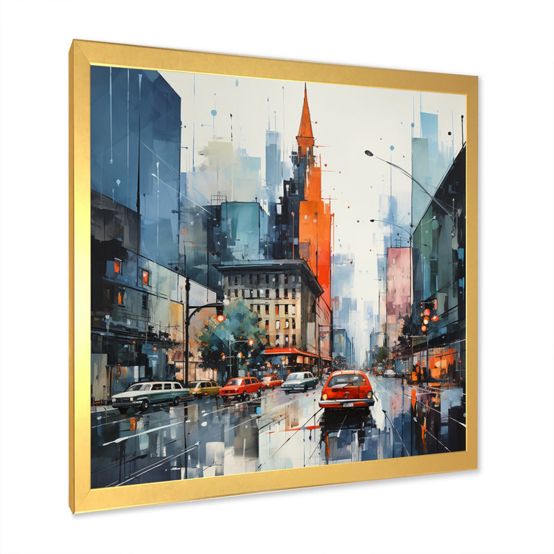 Ameela bleu gris Mid Century Mid-Century Metropolis I - Art abstrait Mid-Century, H 30 po x l 30 po x P 1 po