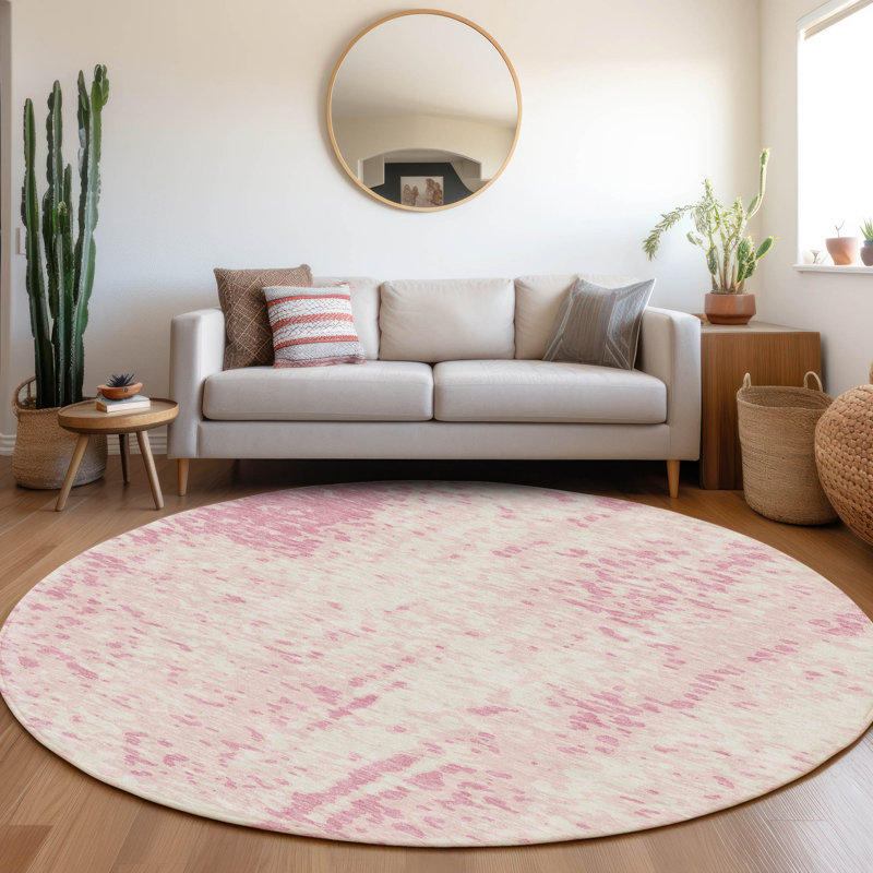 Premium Machine Washable Prisco Pink Rug, Round 8'