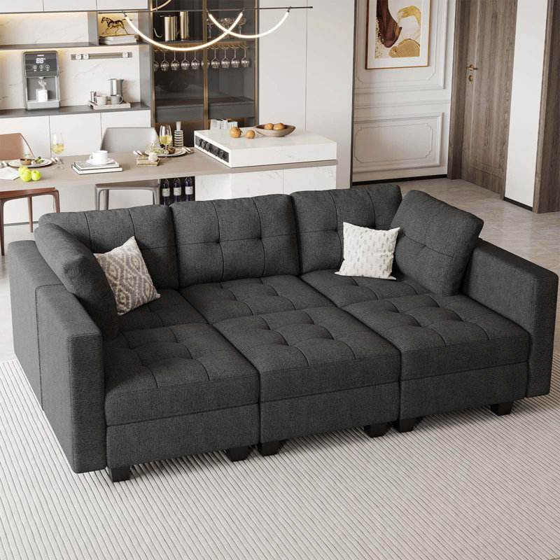 Soneson 7-Piece Upholstered Sectional, Dark Gray Linen