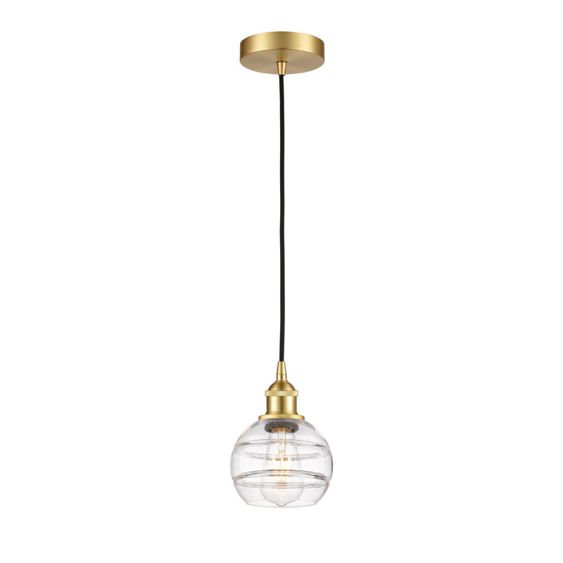 Luminaire suspendu 1 lumière Edison Bienes-616-G556, Transparent, H 7,88 po x l 5,88 po x P 5,88 po, Or satiné