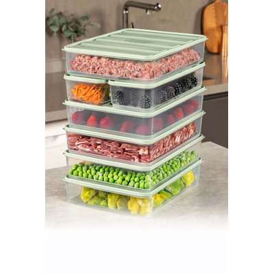 Ensemble de boîtes de rangement en plastique menthe (7 pièces), 11 x 11,8 x 2,8 pouces (2 boîtes) et 9,1 x 11,6 x 2,6 pouces (5 boîtes) | 100% durable et lavable au lave-vaisselle | Idéal pour organiser les fournitures de cuisine, de bureau et de maison