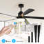 Ventilateur de plafond noir 65 pouces avec lumière, ventilateur à 5 pales à DEL à intensité variable avec télécommande, conception moderne et silencieuse pour le salon et la chambre à coucher (silencieux / 6 vitesses / réversible / moteur à cour
