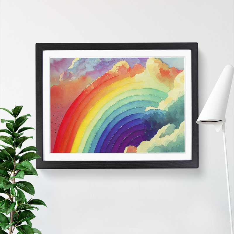 Watercolour Cloud Rainbow Vol.1 Abstract - Single Picture Frame Print, Black Framed, 34cm H x 46cm W x 2cm D