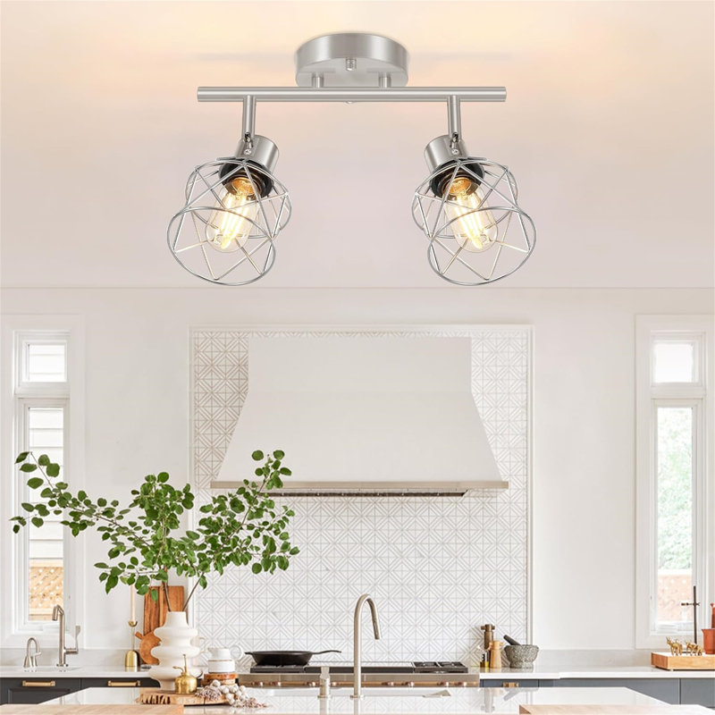 Semi Flush Mount Ceiling Light, Brushed Nickel, 2 Lights