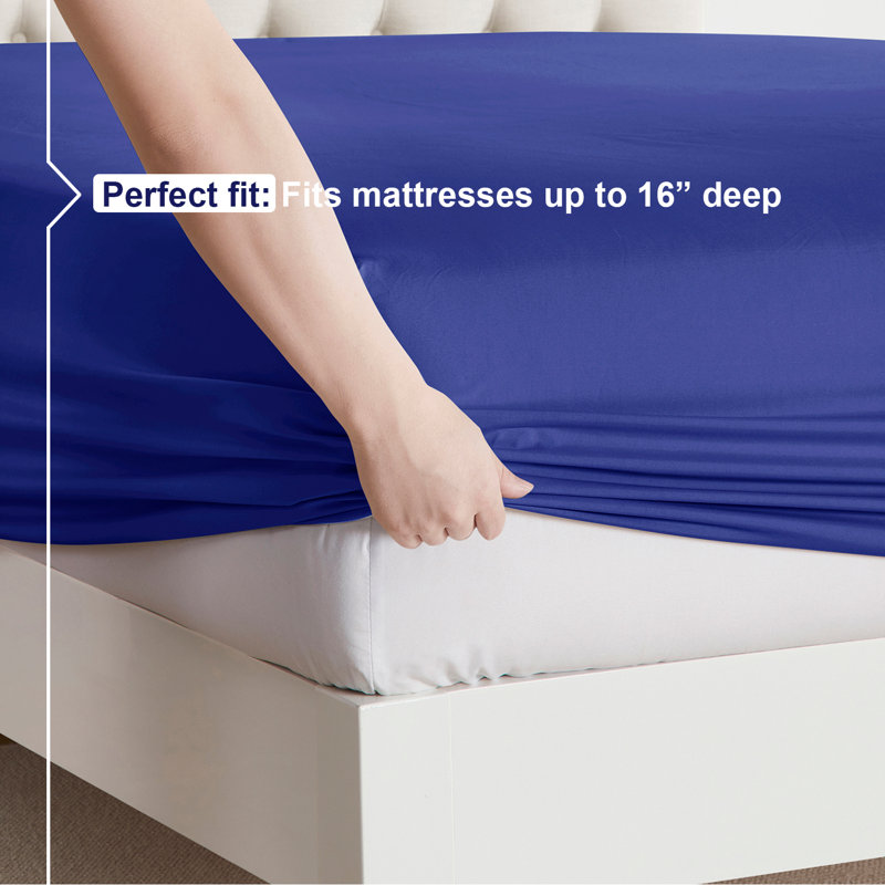 Double Brushed Hotel Luxury Sheet Set with Extra Soft Sheets & Pillowcases, Royal Blue, California King