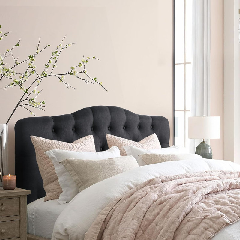 Linen Upholstered Headboard-Modern-Adjustable Height-Button Tufting, Black, King