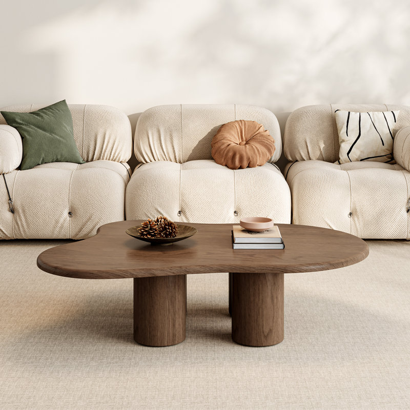 Table basse de 47,26 po en forme de nuage, table basse en bois brun avec 4 pieds cylindriques, Brun