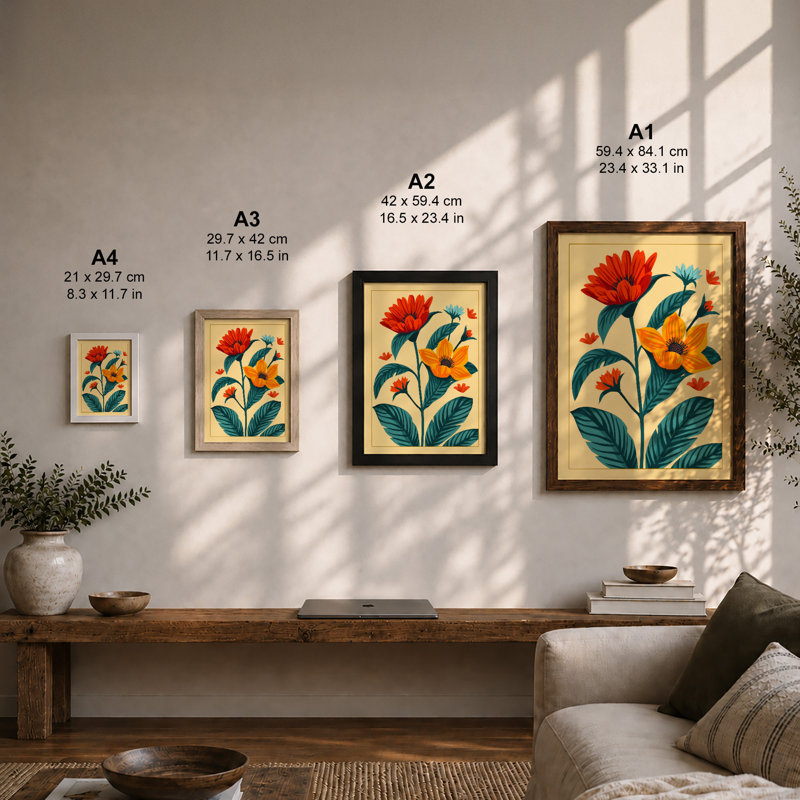 Trio Botanical - Framed Print, A1 - 84.1 x 59.4 cm, Oak