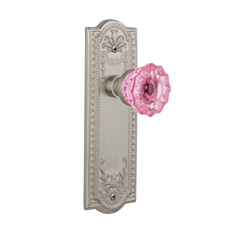 Meadows Plate with Crystal Pink Door Knob, Satin Nickel