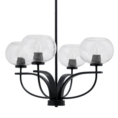 Lustre suspendu 4 lumières Asonte Cavella au fini noir mat avec verre de 7 po
