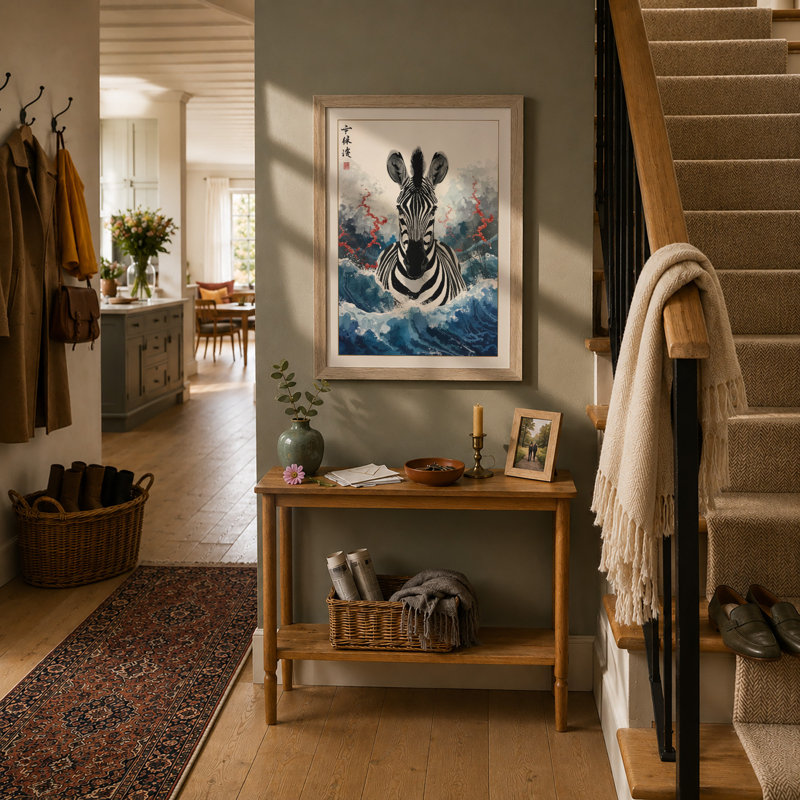 Zebra Emerges Japandi - Framed Print, A1 - 84.1 x 59.4 cm, Oak