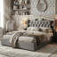 EU Double & King Velvet Ottoman Bed with Smart LED & Wireless Charging, Storage Headboard, 140/160x200cm in Grey/Beige-1343790475-1343790478