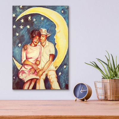 Art mural en verre épique «Love Over The Moon 1» par Janie McGee, 12 po x 16 po