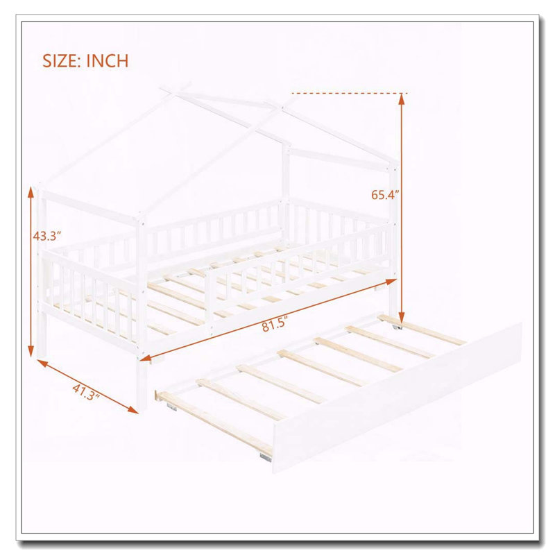 Lit gigogne en bois, Lit simple, Blanc