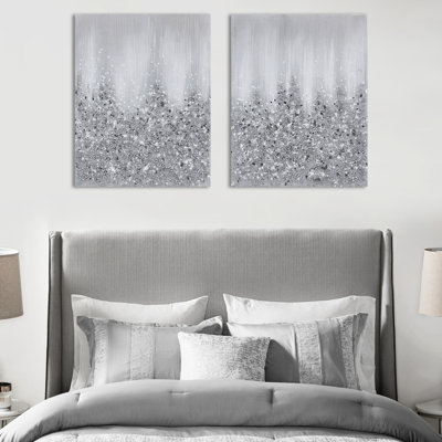 2 Canvas Wall Ornament, Heavily Embellished With Rocks And Glitter, Abstract Design, 22"W X 28"H, Indoor Use Display, Stones Style, Only