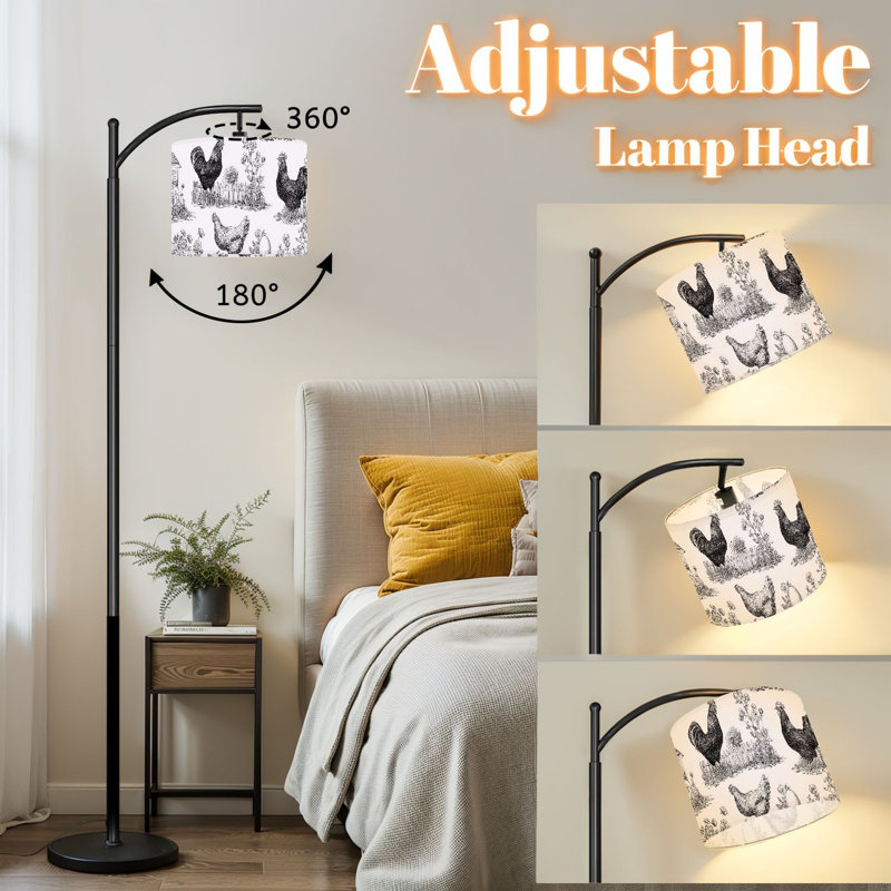 Lampe sur pied à arc avec abat-jour ajustable Poulailler à la main à l'encre Poulailler poules coq poussins œufs Lampe sur pied 3 températures de couleur à intensité variable Lampe sur pied avec interrupteur au pied pour la chambre à coucher