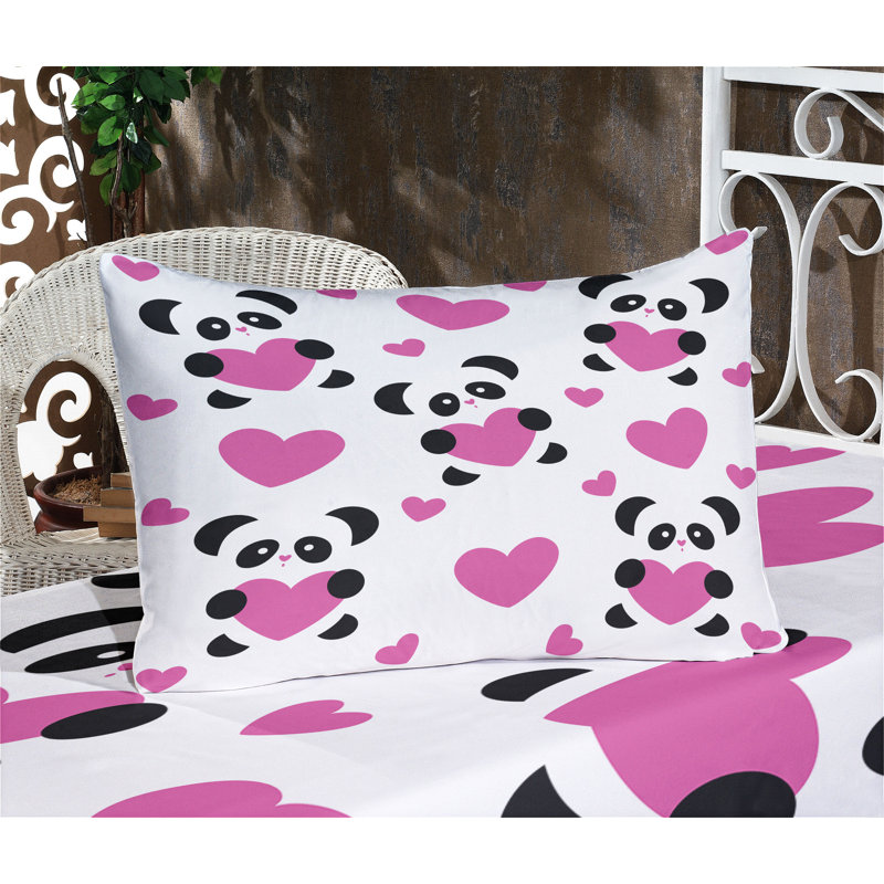 Drap-housse et coussin décoratif Ambesonne fuchsia noir et blanc, Ensemble de draps pour lit simple + 3 pièces supp