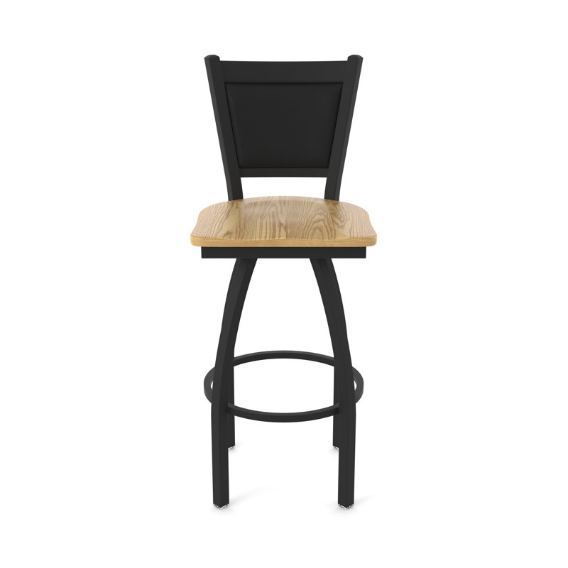 Tabouret pivotant Hadleigh, Noir froissé, Chêne naturel, Tabouret de bar (siège d'une hauteur de 36 po)