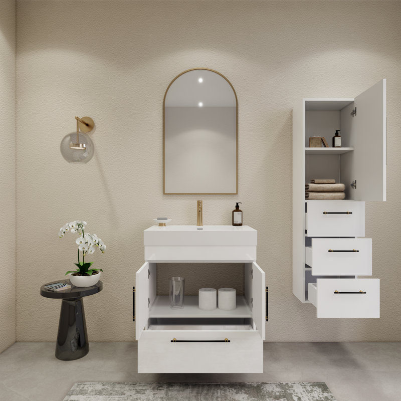 30'' Single Bathroom Vanity with Acrylic Top, Glossy White