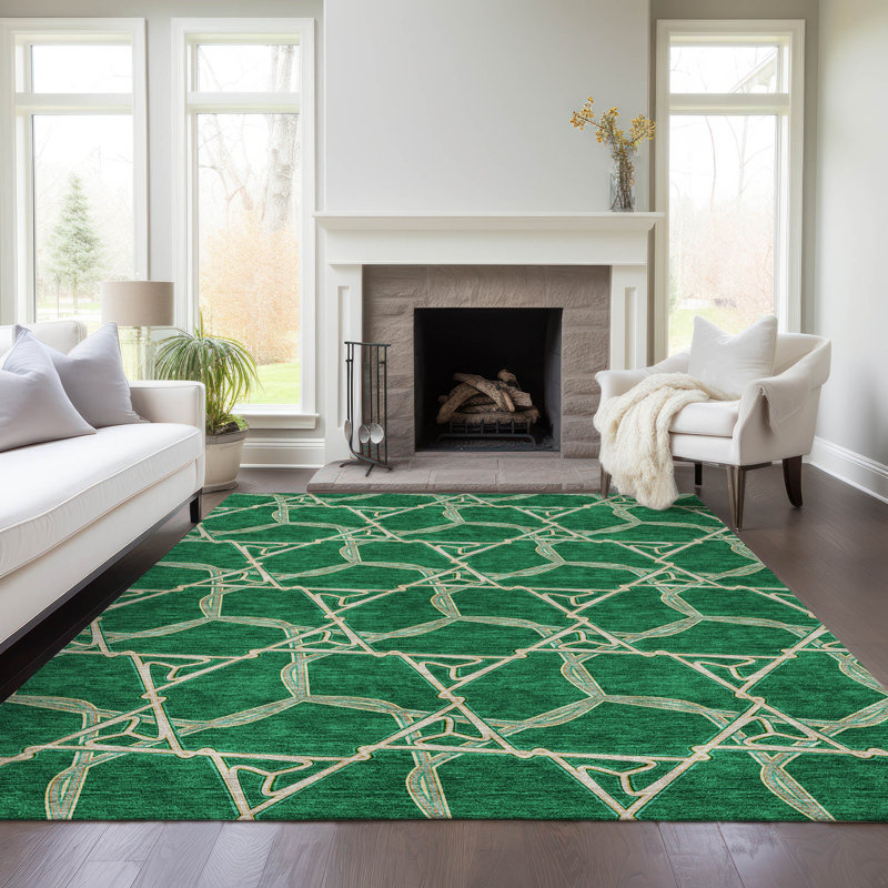 Emerald Geometric Flat Woven 8' x 10' Synthetic Rug