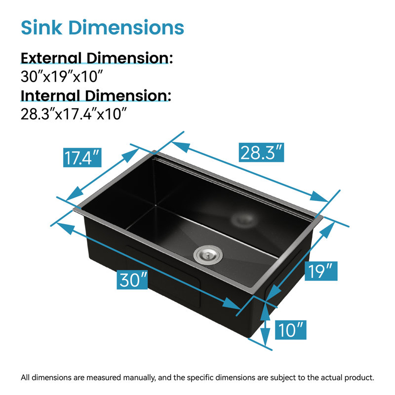 Black Undermount Kitchen Sink 30"X19", Stainless Steel With Practical Function & Grid Stain- Finish Drainage Basket, Black