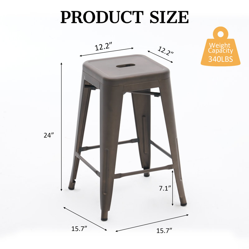 Counter Stool with Metal Frame, Backless Stackable Bar Stool, Matte Grey
