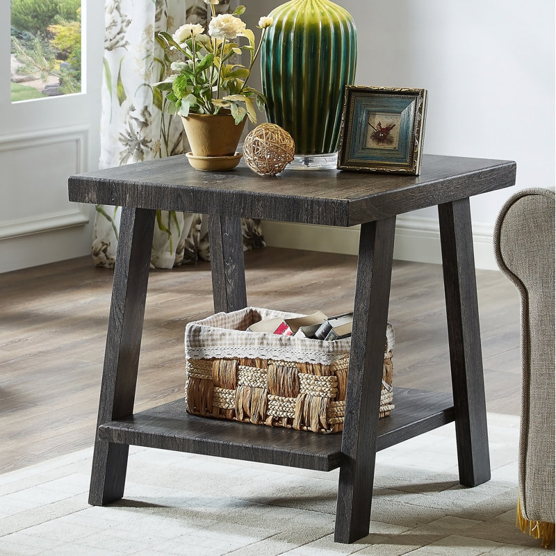 Table de bout en bois réplique contemporaine au fini anthracite, H 23 po x l 22 po x P 24 po, Gris anthracite