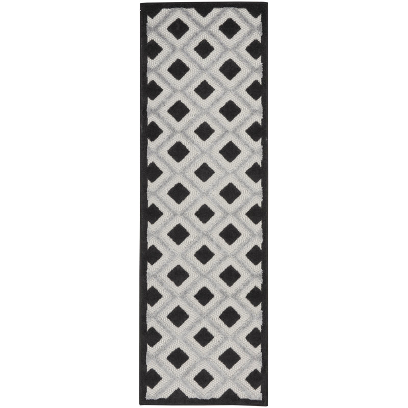 Tapis noir Newton Houndstooth, Tapis de couloir 2 pi x 6 pi