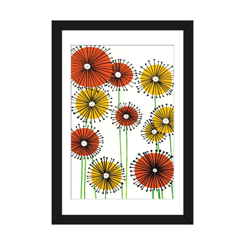 «Flower Wheels II», impression sur toile, Papier beaux-arts encadré noir, Blanc, H 24 po x l 16 po x P 1 po