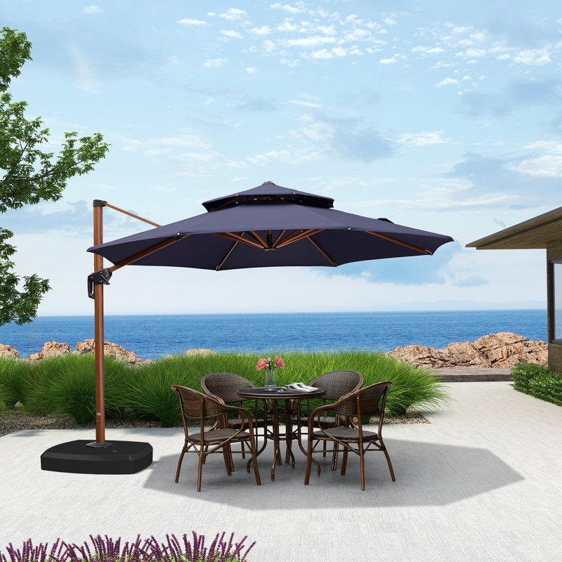 Grand parasol en porte-à-faux rond avec base à roulettes 132 po Rikyah, Marine