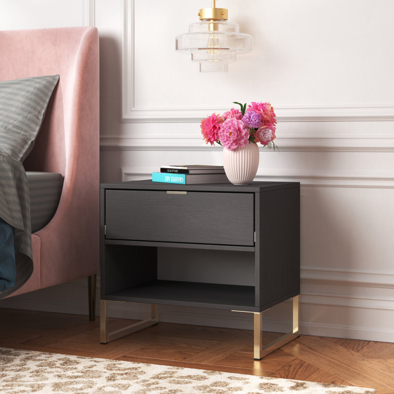 Fully Assembled Dolly 1 - Drawer Nightstand, Black
