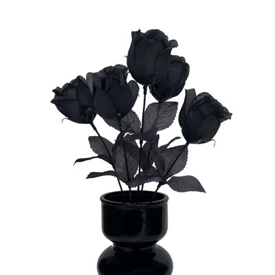 Faux roses 4PCS roses à tige simple fleurs artificielles fleurs en soie pour la fête de la table fête de mariage gothique artisanat fêtes d'Halloween, noir