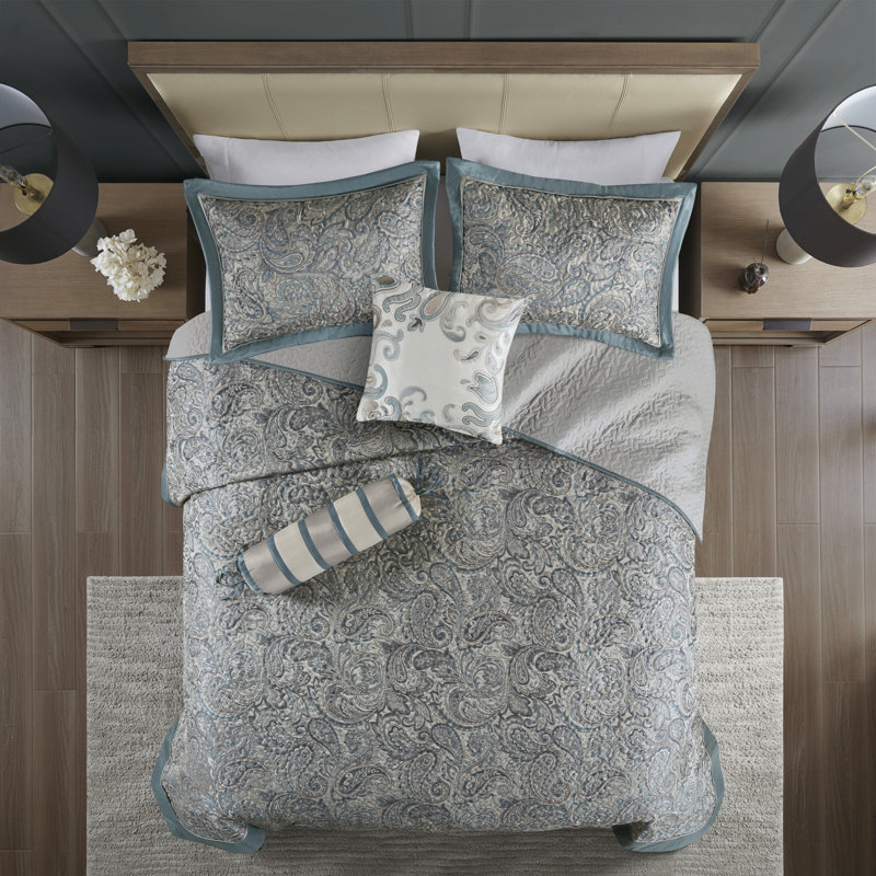 Ensembles de literie en jacquard bleu sarcelle de qualité supérieure, motif cachemire en coton pour la maison