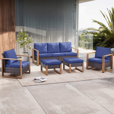 Kelyse Wicker 5 - Person Patio Conversation Set with Cushions
