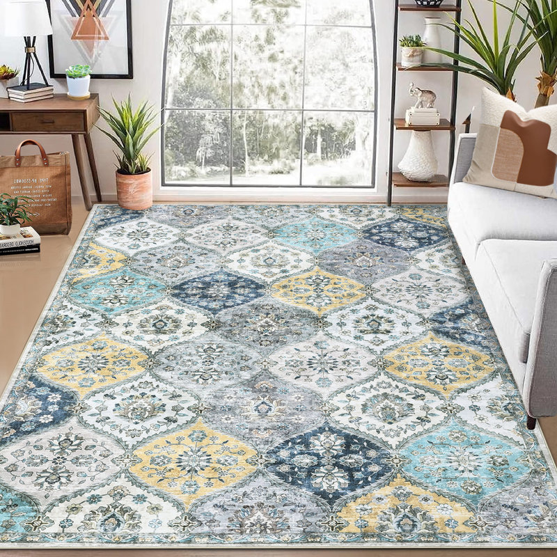Traditional Persian Area Rug, Soft Low Pile Washable Rugs for Entryway, Bedroom, Living Room, Rectangle 8' x 10'