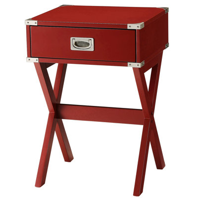 Grable Transitional Wooden 1-Drawer Rectangular End Table with Metal Corners