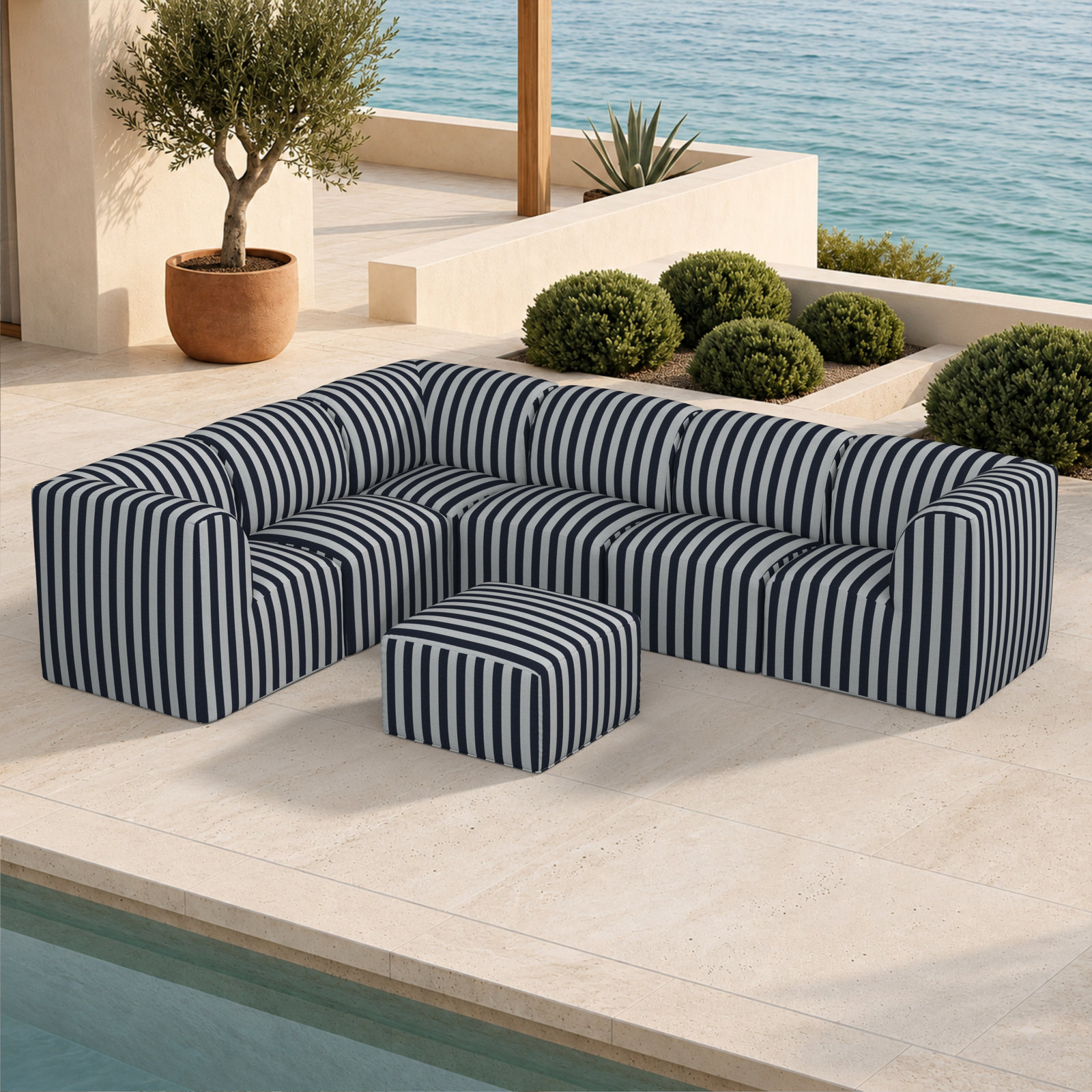 Praia 124" Sunbrella® Patio Sectional, Expressive Mist