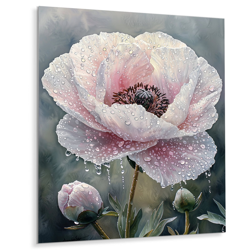 Rainy Pink Peony Bloom of Tranquility - coquelicots, décoration murale en métal, H 20 po x l 12 po