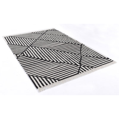 Vintage Rectangle Chevron Wool and Cotton Hand Woven Kilim Area Rug