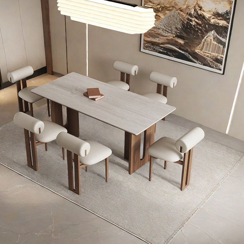 Table de salle à manger rectangulaire moderne avec plateau en dalle de roche, H 29,5 po x L 70,9 po x l 31,5 po