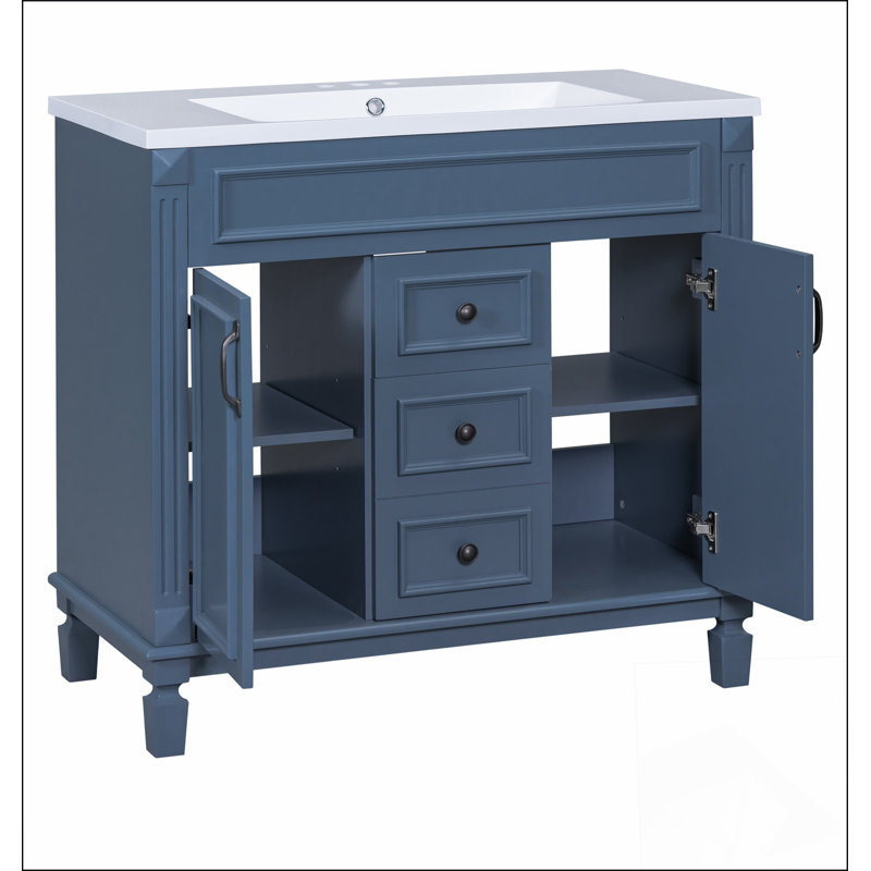 Meuble-lavabo avec lavabo supérieur, armoire de rangement avec 2 portes à fermeture douce et 2 tiroirs, lavabo simple