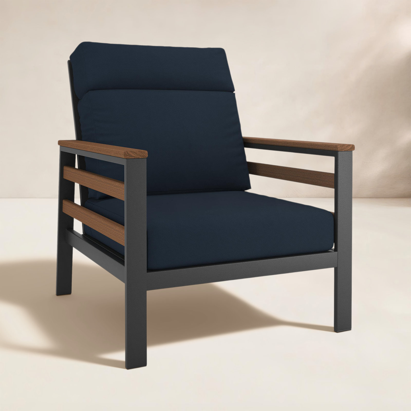 Townsend Sunbrella® Patio Lounge Chair, Canvas Navy, Brown