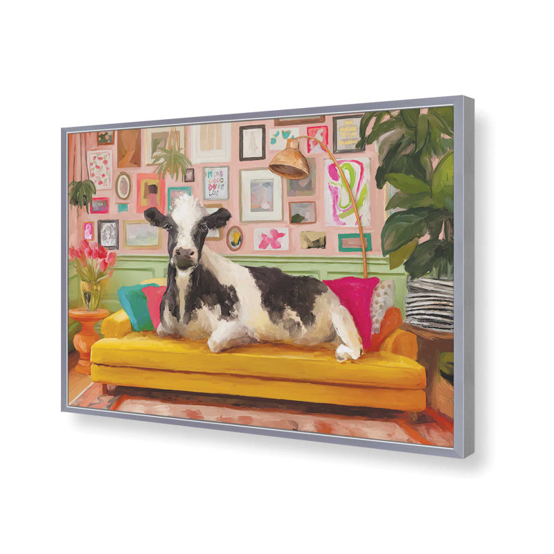 «I Don't Want to Mooooove» par Kamdon Kreations, reproduction d'art, Silver, 24 W x 18 H, Framed Print