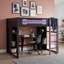 Lit mezzanine double en bois avec bureau intégré, éclairage à DEL RVB et station de charge-714138119