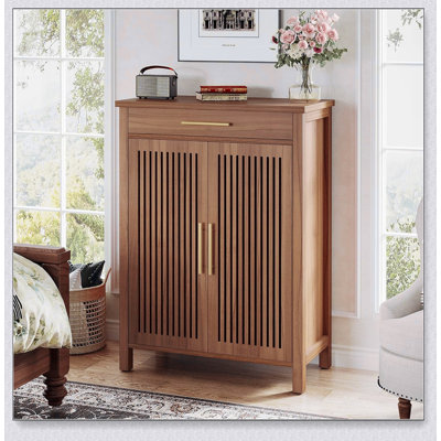 Armoire de rangement à chaussures à 5 niveaux avec portes à persiennes et tiroir, rangement en bois autoportant pour vestibule, couloir, garde-robe