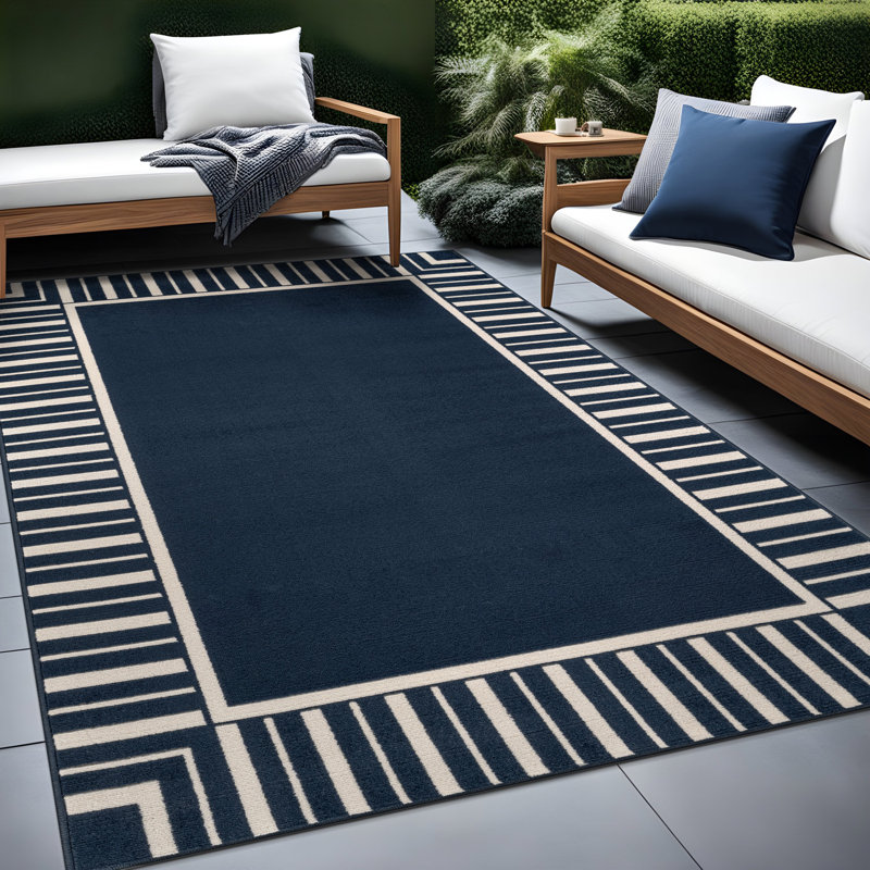 Tapis géométrique intérieur / extérieur, Navy, Rectangle 5' x 7'