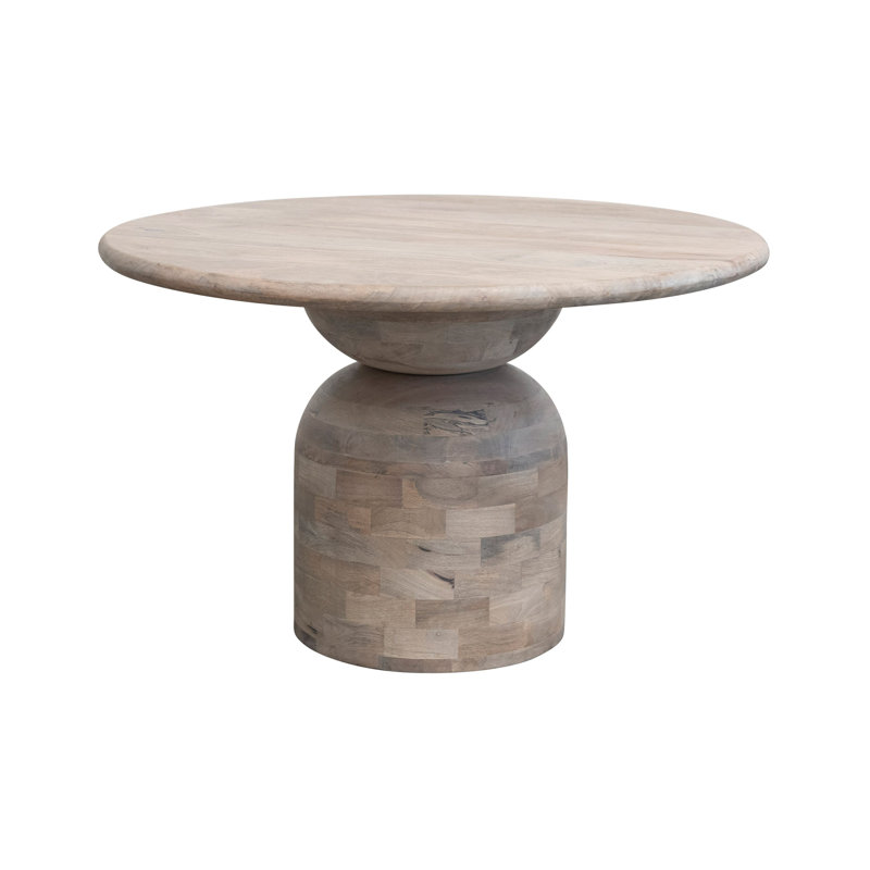Round Whitewashed Mango Wood Pedestal Dining Table